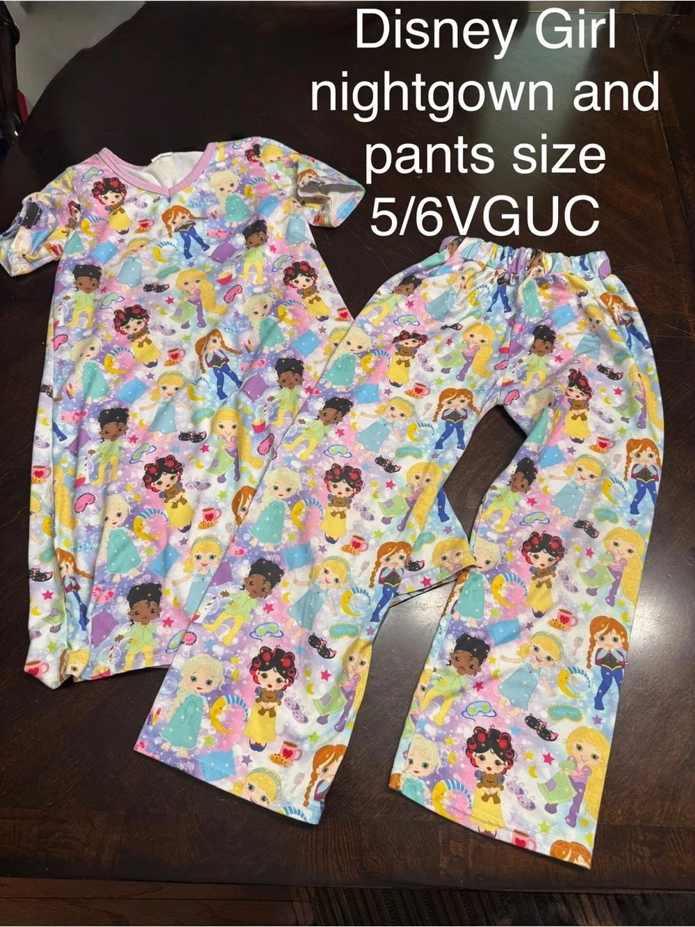 Disney Girls' Multicolor Princess Pajama Nightgown and Pants Set